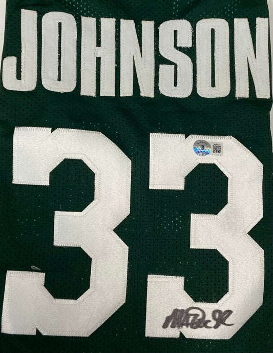Magic Johnson Autographed Michigan State Green Custom Jersey
