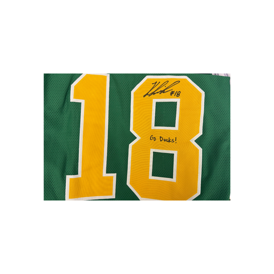 Kenyon Sadiq Autographed "Go Ducks!" Green Custom Jersey
