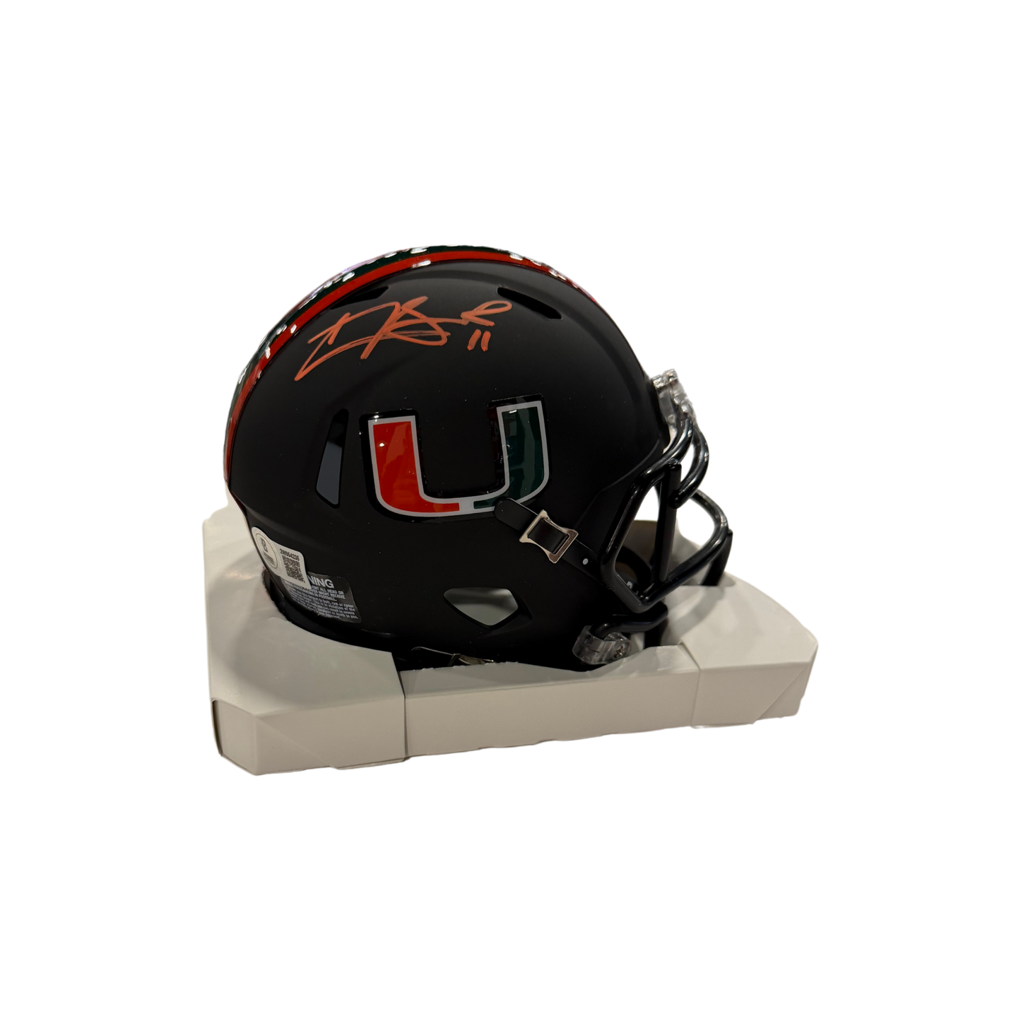 Carson Beck Autographed Miami Black Mini Helmet (Orange Signature)