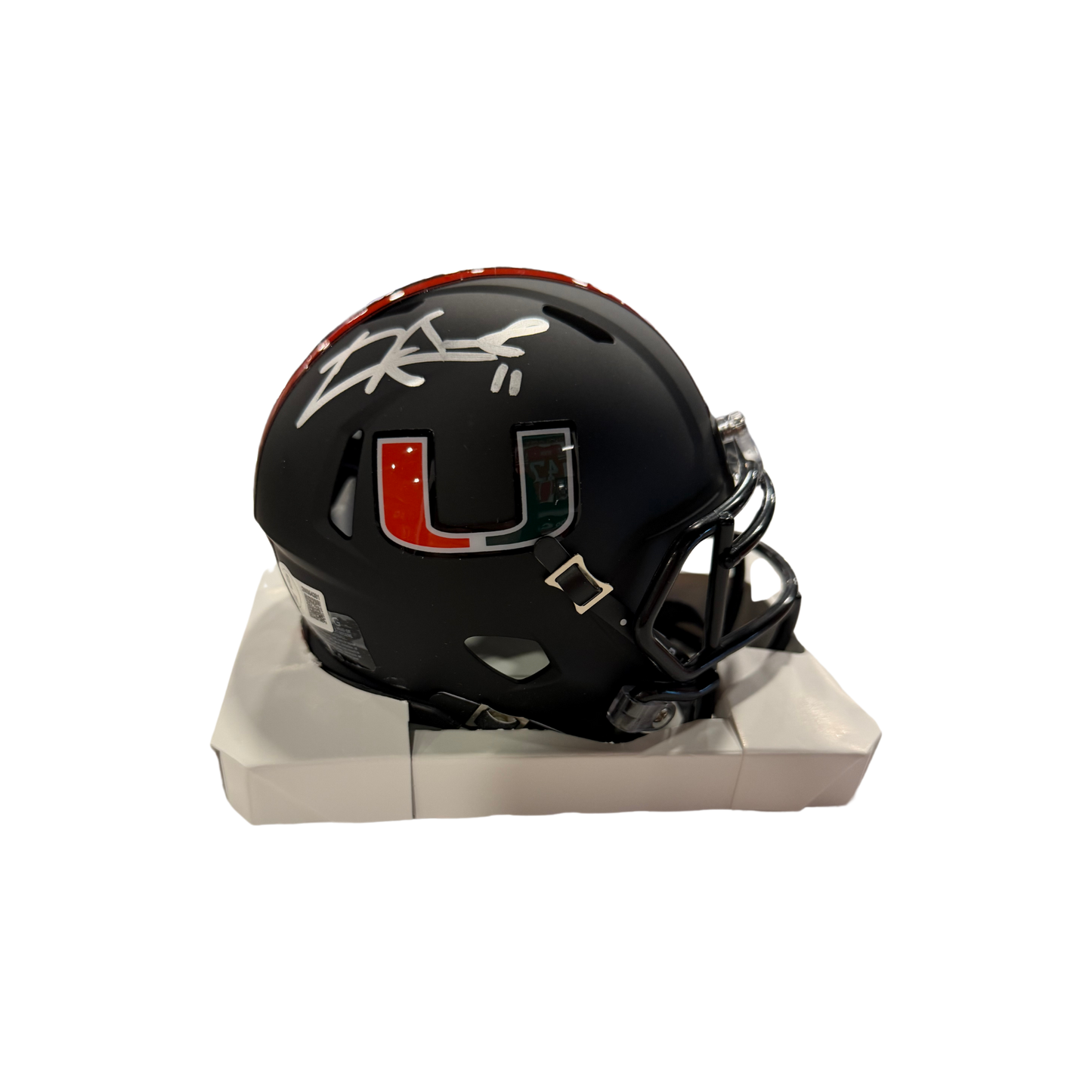 Carson Beck Autographed Miami Black Mini Helmet (Silver Signature)