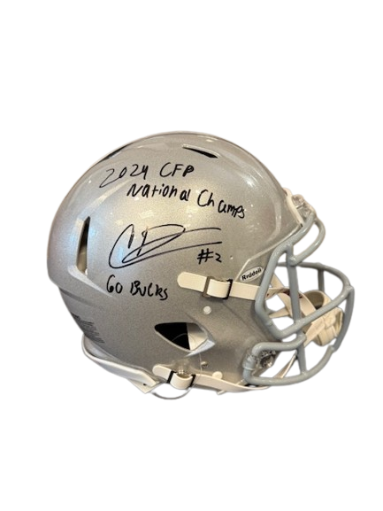 Caleb Downs Autographed "2024 CFP National Champs" and "Go Bucks" Silver Authentic Helmet