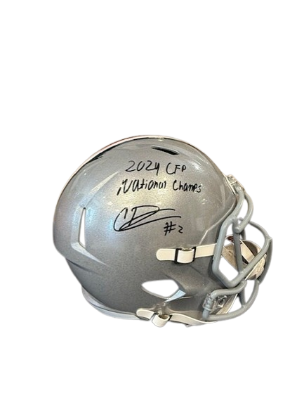 Caleb Downs Autographed "2024 CFP National Champs" Silver Replica Helmet