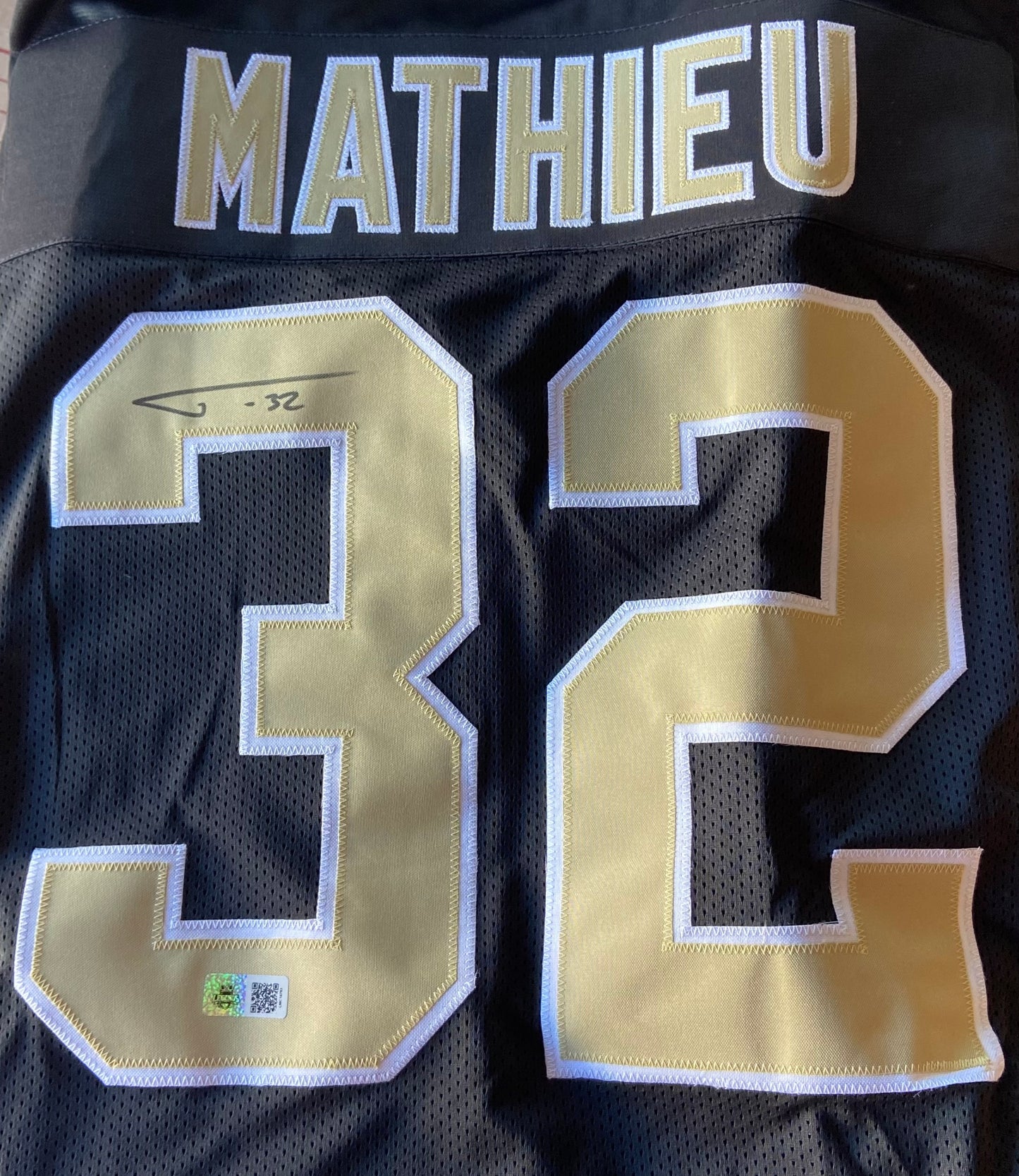 Tyrann Mathieu Autographed New Orleans Custom Black w/ Gold Number Jersey (Black Signature)