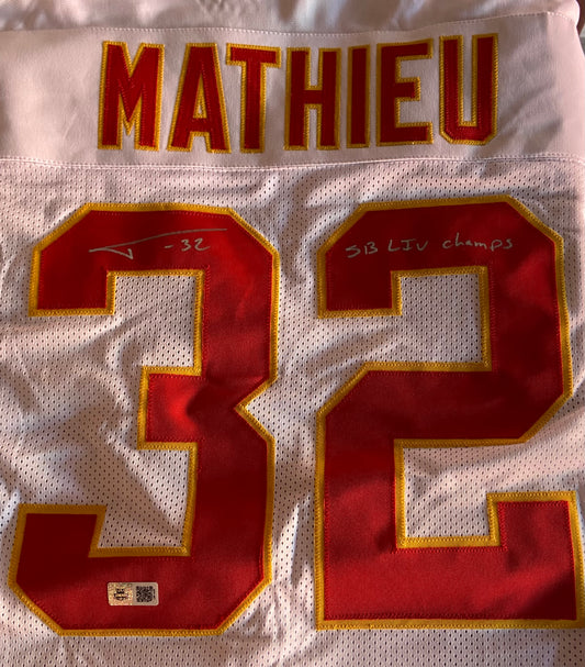 Tyrann Mathieu Autographed "SB LIV Champs" Custom White Kansas City Jersey