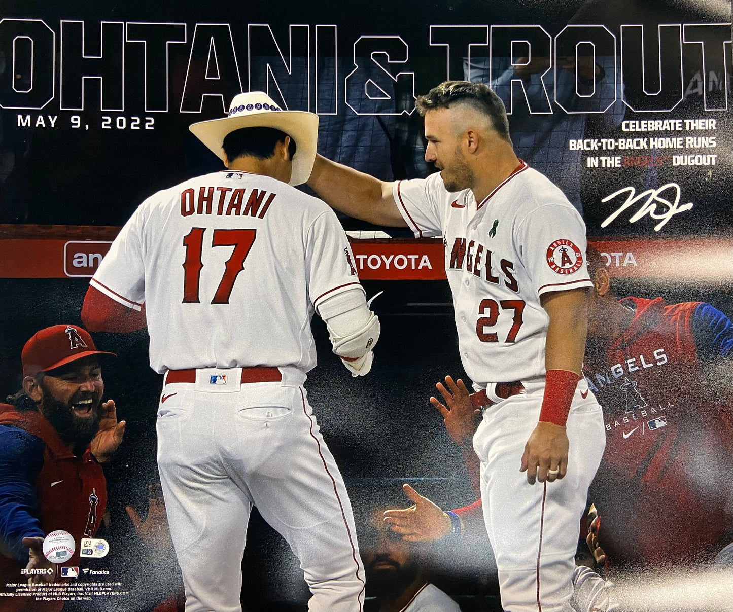 Mike Trout Autographed 20x24 - Celebrating with Shohei Ohtani Back-To-Back Home Runs