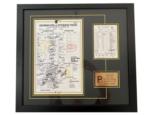 Clint Hurdle Framed Autographed 500th Victory as Pirates Manager Game Used Lineup Card - Player's Closet Project