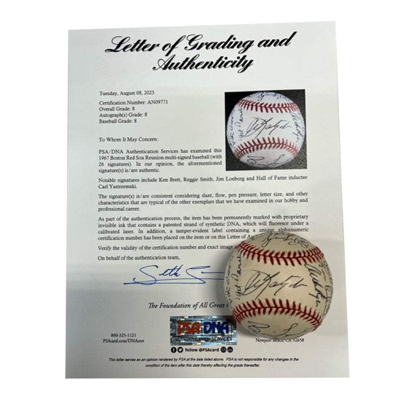 1967 Boston Red Sox Team Reunion Autographed Baseball PSA Grade 8 - Player's Closet Project