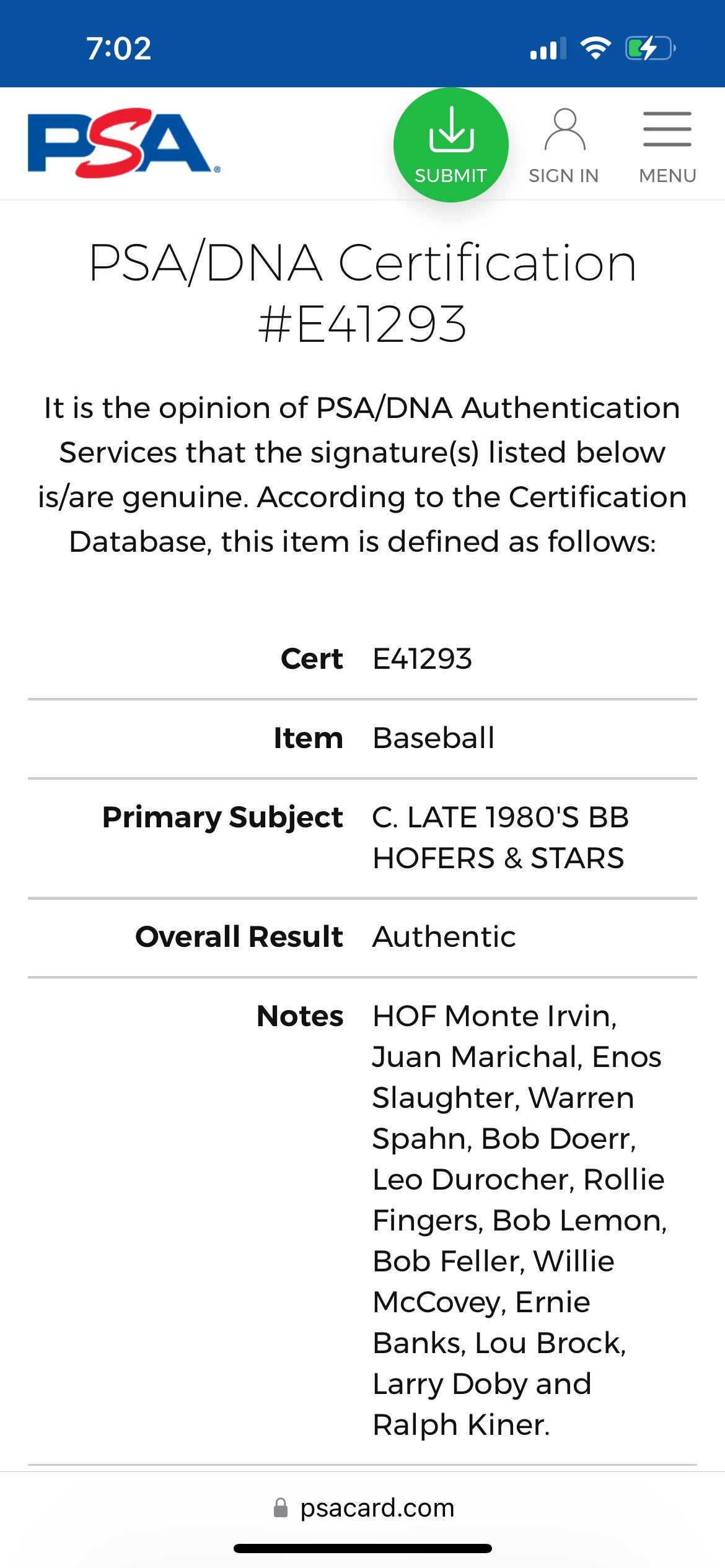 Authentic Autographed Memorabilia