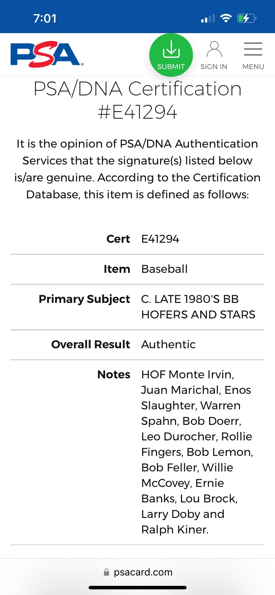 Authentic Autographed Memorabilia