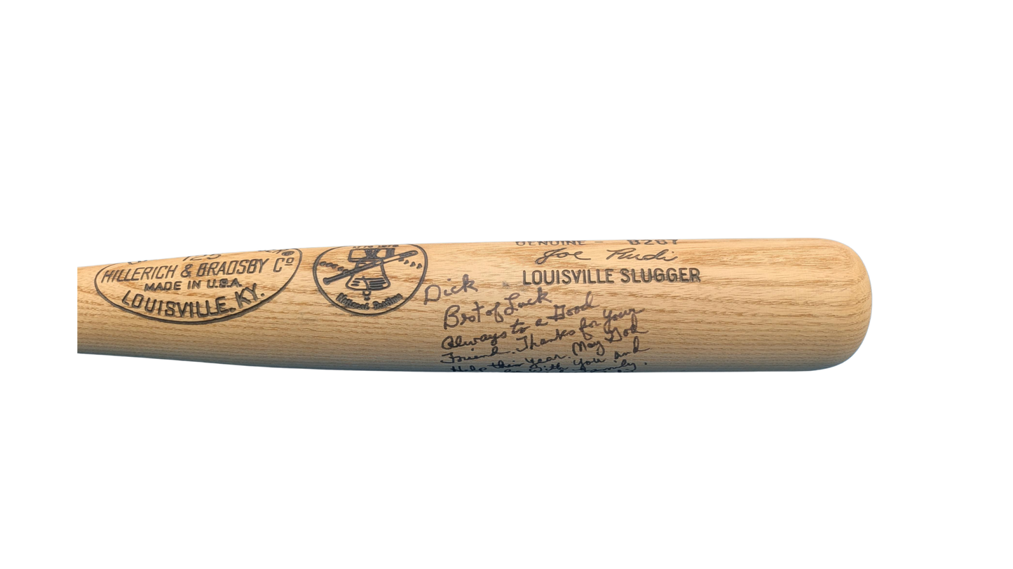 Joe Rudi Autographed "Dick, Best of Luck…" Blonde Louisville Slugger Bat (Dick Bosman's Personal Collection)