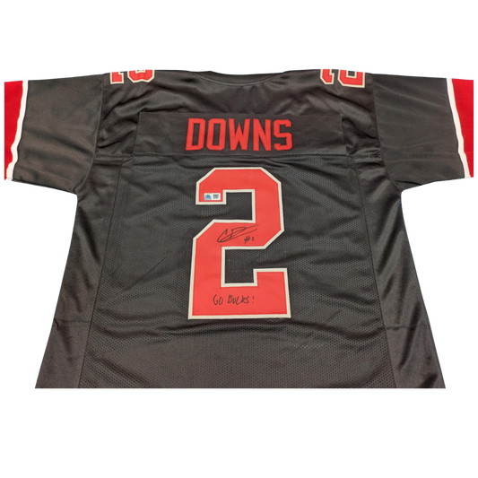 Caleb Downs Autographed "GO BUCKS" Black Ohio State Custom Jersey
