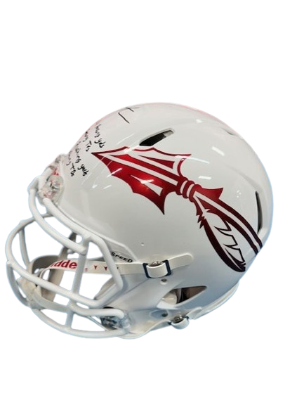 Jordan Travis Autographed "8,644 Passing Yard, 65 Passing TD's, 1,910 Rushing Yards, 31 Rushing TD's" White FSU Authentic Football Helmet