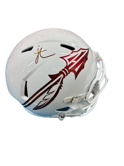 Jordan Travis Autographed White FSU Replica Football Helmet