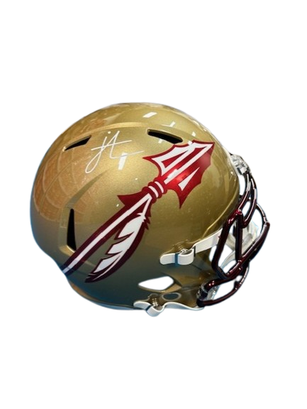 Jordan Travis Autographed Gold FSU Replica Football Helmet