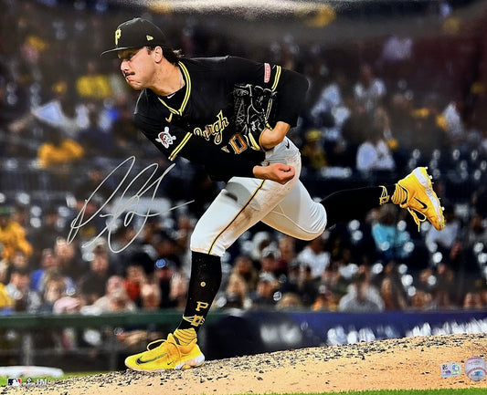 Paul Skenes Autographed 16x20 Photo - Pitching Side Spotlight Black Jersey