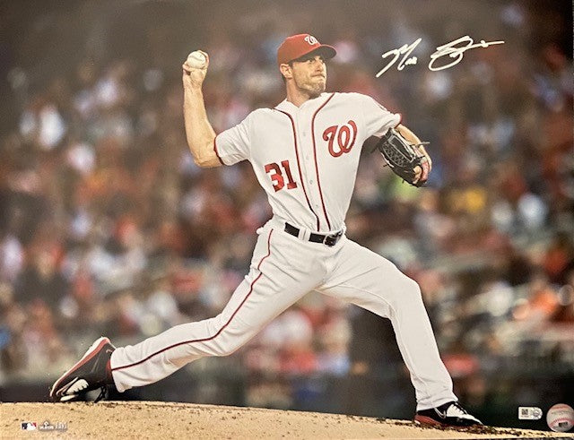 Max Scherzer Autographed Nationals 16x20 - Action