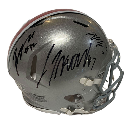 Ohio State Triplets - C.J. Stroud, Jaxon Smith-Njigba, TreVeyon Henderson Autographed OSU FS Replica Helmet