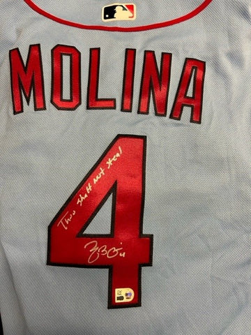 Yadier Molina Autographed "Thou Shalt Not Steal" Powder Blue Cardinals Authentic Jersey - (Very Rare Signature)