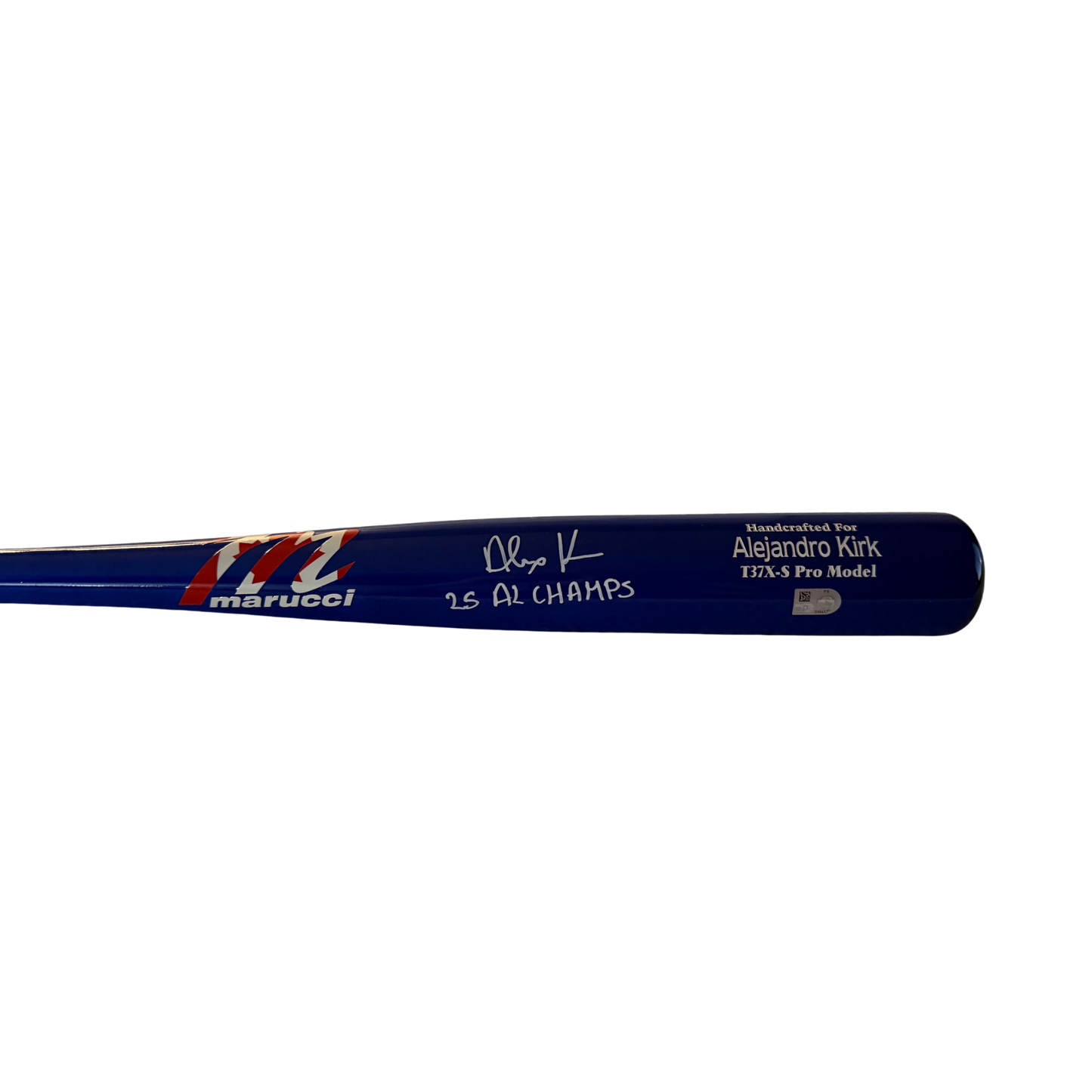 Alejandro Kirk Autographed "25 AL CHAMPS" Blue with Canadian Flag Marucci Logo Game Model Bat