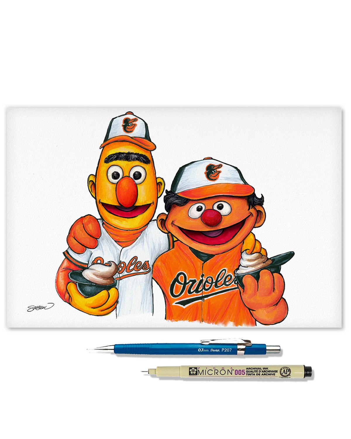 Bert and Ernie x MLB Baltimore Orioles Art Print
