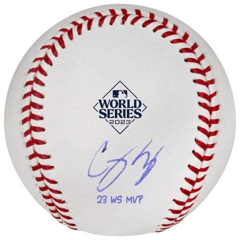 Corey Seager Autographed "23 WS MVP" 2023 World Series Logo Baseball