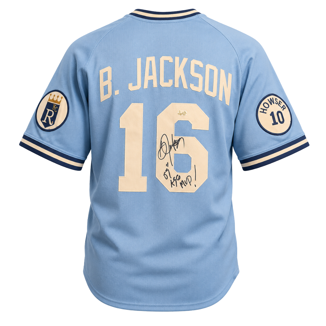 Bo Jackson Autographed "1989 ASG MVP" Mitchell & Ness Powder Blue Kansas City Royals Authentic Jersey