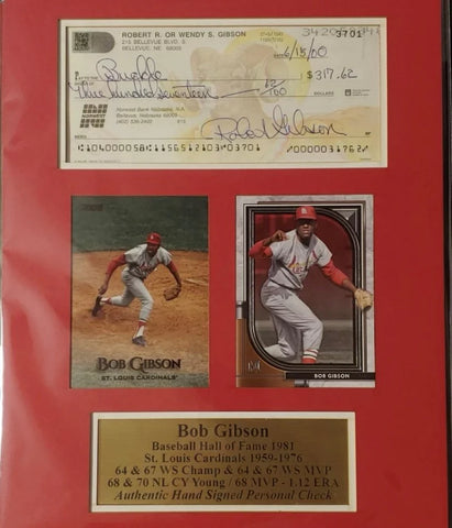 Bob Gibson Autographed 8x10 Matted Check Display (Other Authentication)