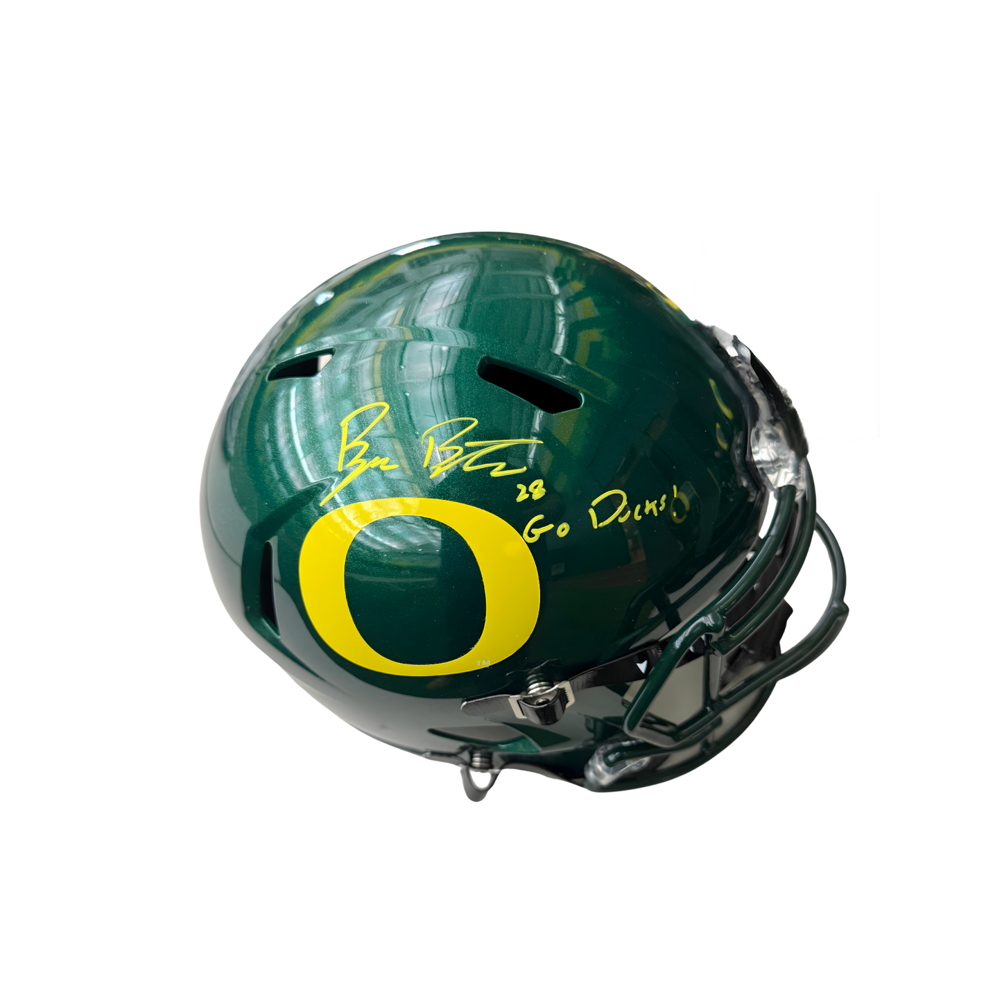 Bryce Boettcher Autographed "Go Ducks!" Dark Green Oregon Replica Football Helmet