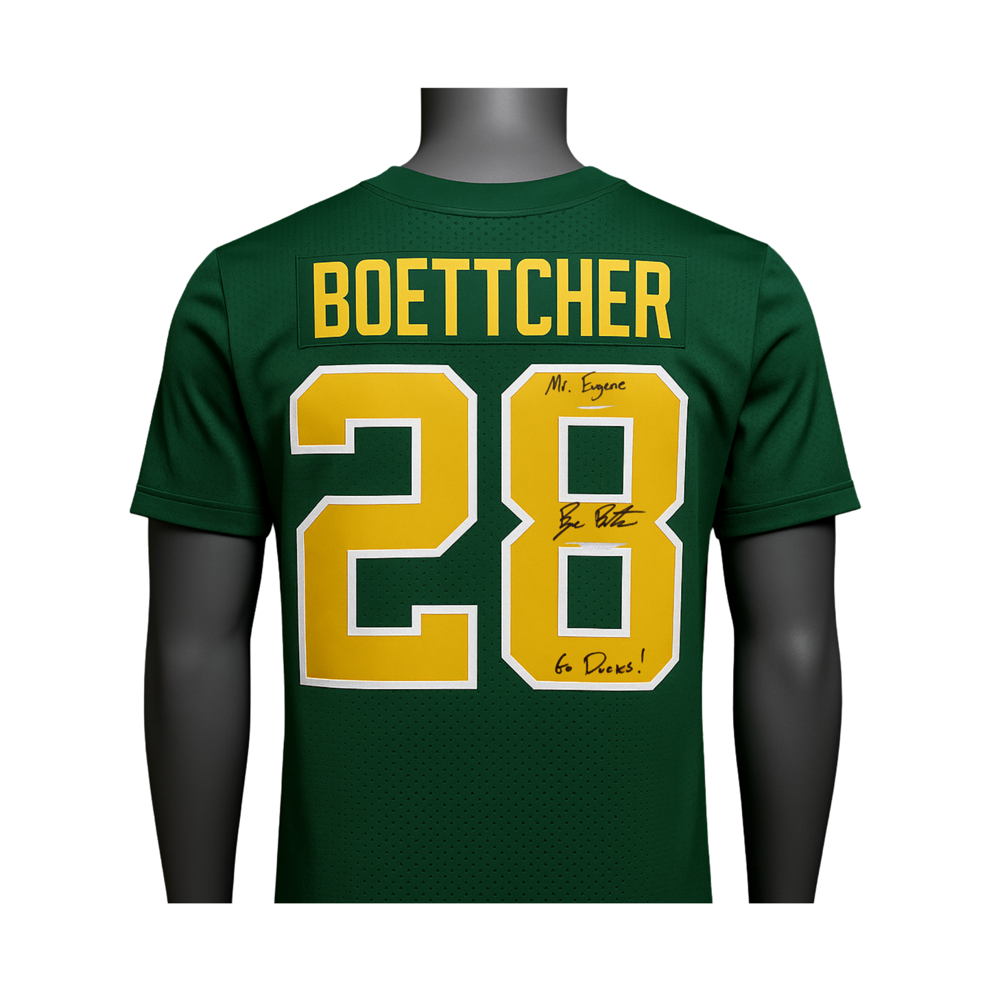 Bryce Boettcher Autographed "Mr. Eugene & Go Ducks!" Green Custom Jersey