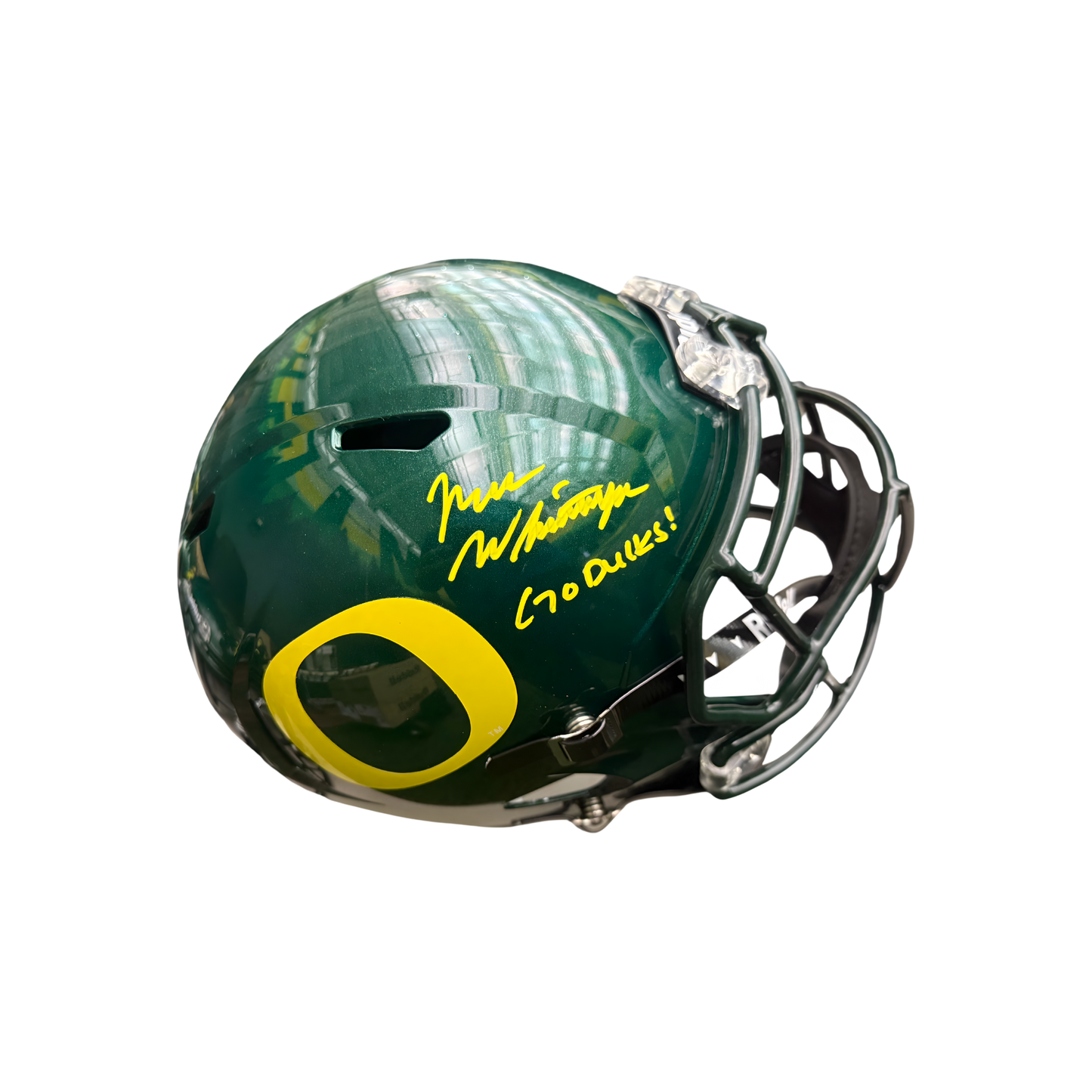 Noah Whittington Autographed "Go Ducks!" Dark Green Oregeon Replica Football Helmet