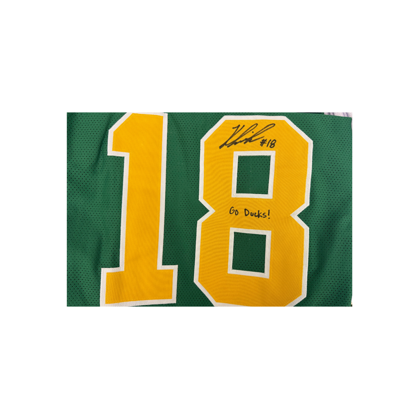Kenyon Sadiq Autographed "Go Ducks!" Green Custom Jersey