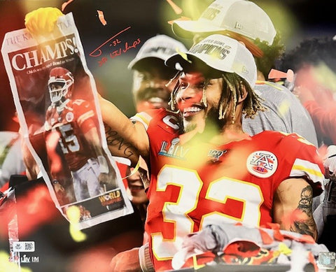 Tyrann Mathieu Autographed "SB LIV Champs" 16x20 - Chiefs Super Bowl Celebration