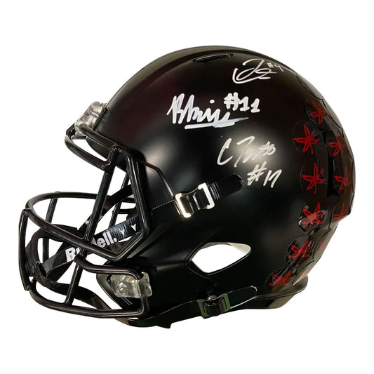 Carnell Tate, Brandon Inniss, Julian Fleming Triple Autographed Ohio State Black Replica Football Helmet