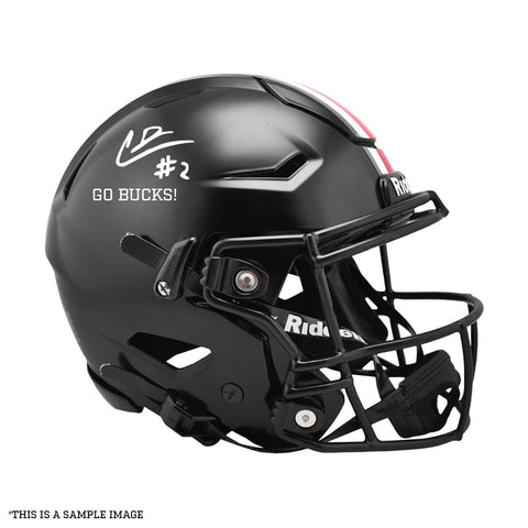 Caleb Downs Autographed "GO BUCKS" Black Replica Helmet