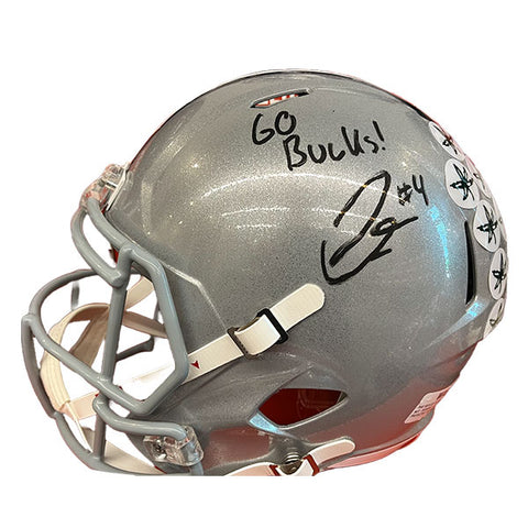 Julian Fleming Autographed "Go Bucks" Ohio State Silver Authentic Football Helmet