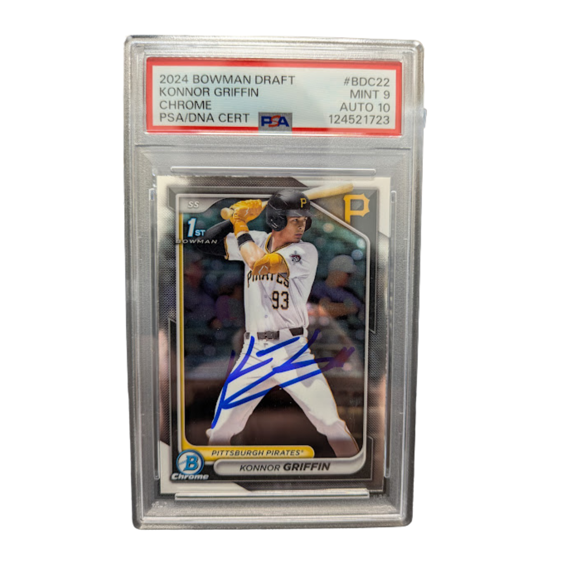 Konnor Griffin Autographed 2024 1st Bowman Chrome Trading Card PSA Graded MINT 9 AUTO 10