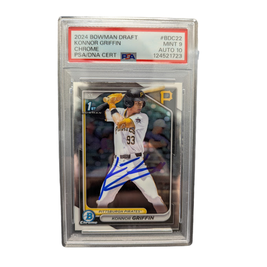 Konnor Griffin Autographed 2024 1st Bowman Chrome Trading Card PSA Graded MINT 9 AUTO 10