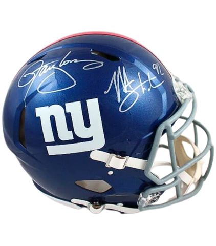 Lawrence Taylor & Michael Strahan Dual Autographed Giants Replica Full-Size Helmet