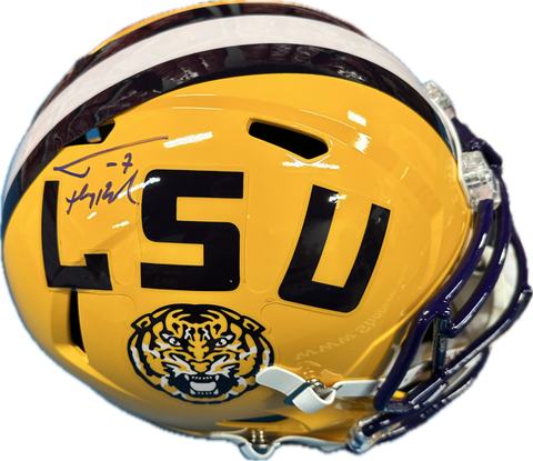 Tyrann Mathieu Autographed "Honey Badger" LSU Replica Full Size Helmet