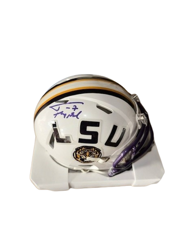 Tyrann Mathieu Autographed "Honey Badger" LSU White Mini Football Helmet