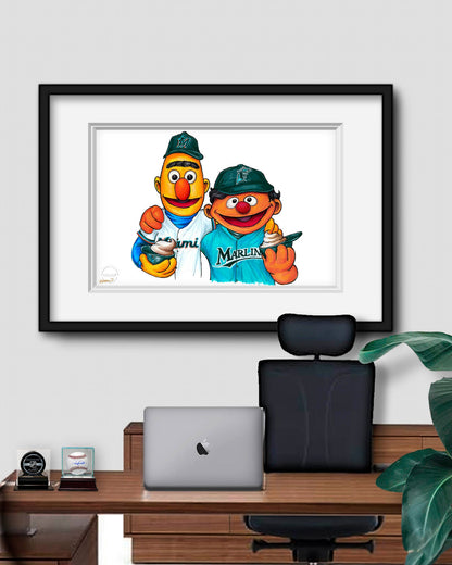 Bert and Ernie x MLB Marlins Limited Edition Art Print