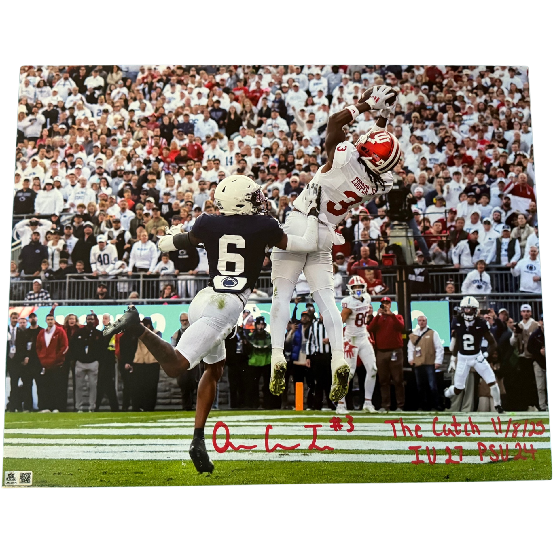 Omar Cooper Jr. Autographed "The Catch 11/8/25" "IU27 PSU24" 16x20 Photo