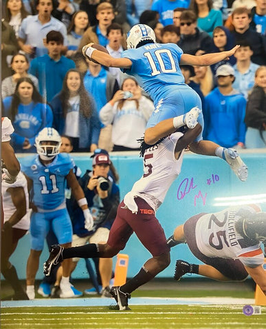 Drake Maye Autographed UNC 16x20 - Leaping