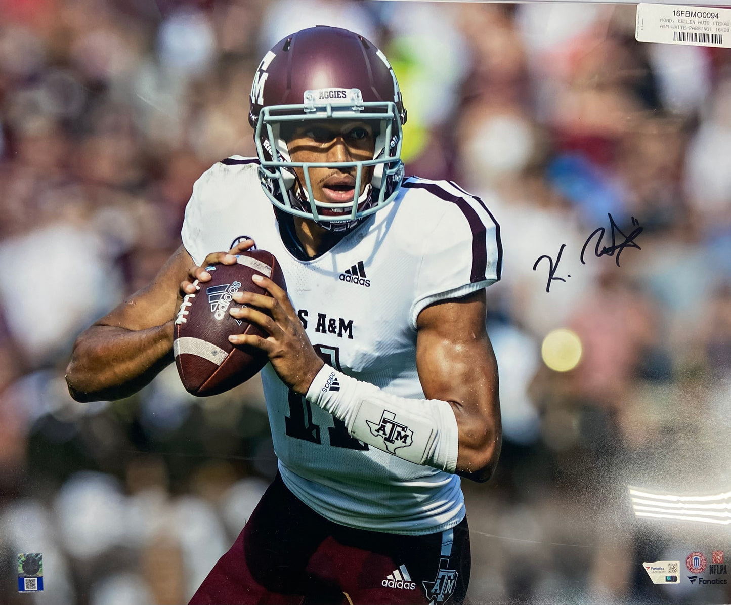 Kellen Mond Autographed Texas A&M 16x20 - White Jersey Throwing