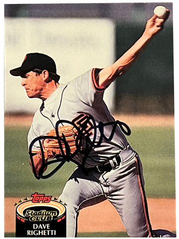 Dave Righetti 1992 Topps Stadium Club Autographed Baseball Card - Player's Closet Project