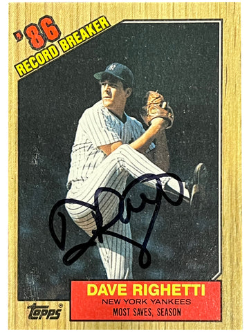 Dave Righetti 1987 Topps '86 Record Breakers Autographed Baseball Card - Player's Closet Project