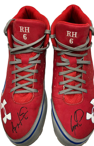 Ryan Howard Autographed Used Under Armor Red/Gray/Blue Cleats - Player's Closet Project