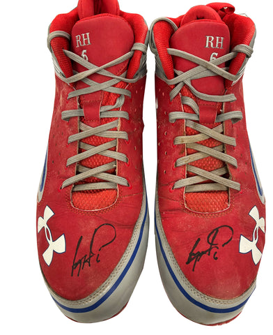 Ryan Howard Autographed Used Under Armor Red/Wht/Blue Cleats - Player's Closet Project