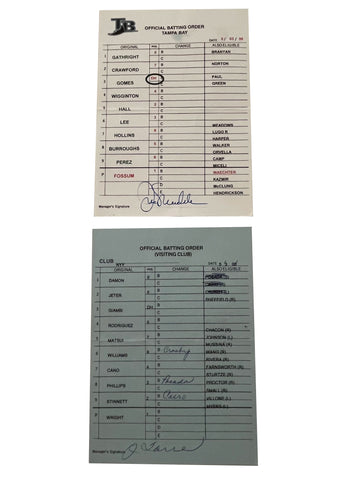 New York Yankees @ Tampa Bay Devil Rays May 3, 2006 Game Used Lineup Card - Player's Closet Project
