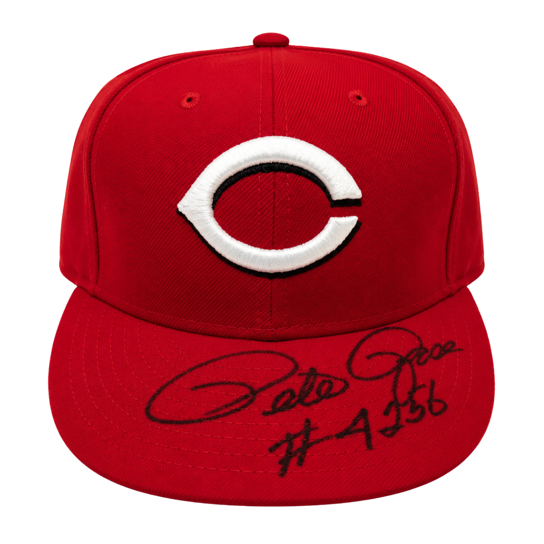 Pet Rose Autographed "4256" Cincinnati Red Baseball Hat - Players Closet Items